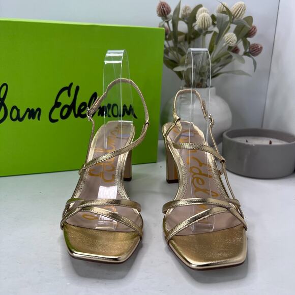 Sam Edelman Emmie Strappy Leather Sandal Gold J5087L6700 Women's 8.5M - Picture 1 of 12